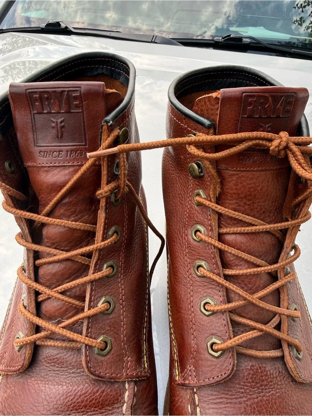 Frye Men’s Dakota Wedge Brown Leather Moc Toe Boots 13